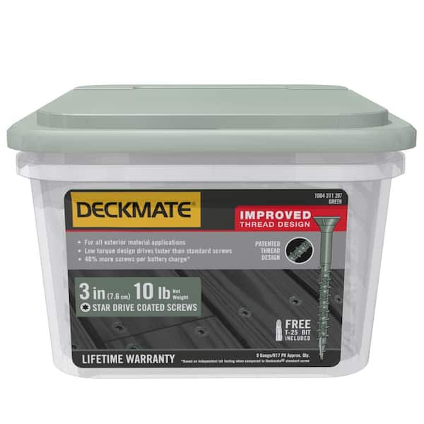 DECKMATE 3 in Green Exterior Self-Starting Star Flat-Head Wood Deck Screws #9 (10 lbs./618 pcs)
