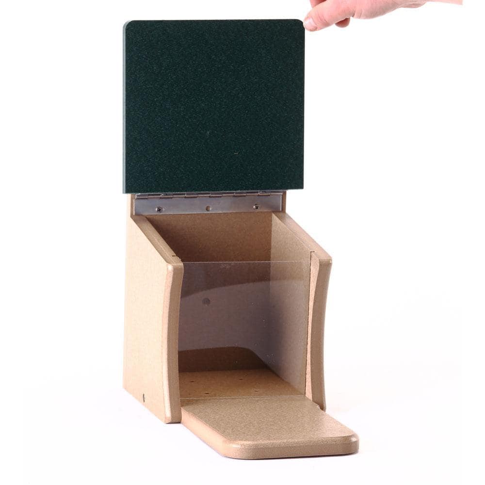 Taupe and Green Recycled Plastic Squirrel Feeder with Hinged Roof