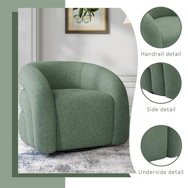 Uixe Green Boucle Polyester Fabric 360° Swivel Accent Barrel