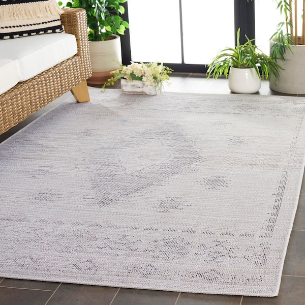 Hammock Ivory/Gray 9 ft. x 12 ft. Machine Washable Distressed Diamond Medallion Area Rug