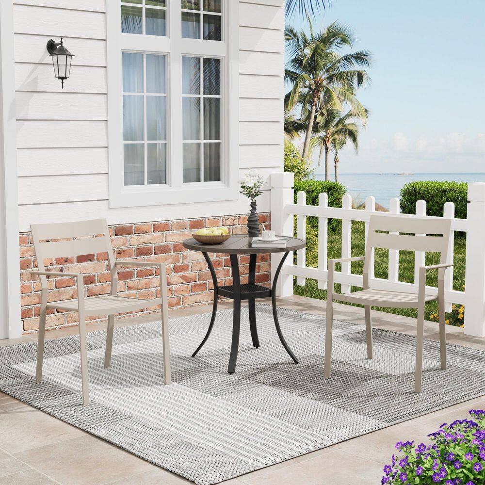 3-Piece Metal Outdoor Dining Set with 27.6 in. Gray Wood-Like Round Table and 2 Sandshell Stackable Dining Chairs price history on PriceWatchPro