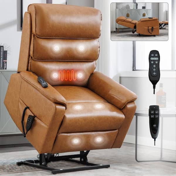 Yellow Faux Leather Massage Chair Recliner with Electric Power Lift, 8-Point Vibration Massage and Lumbar Heating