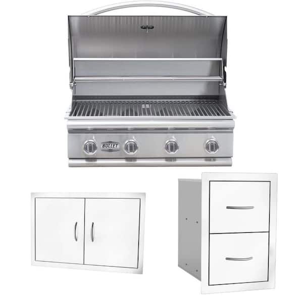 Bullet Series 4-Burner Built-In Liquid Propane Grill 30 in Stainless Steel with Double Access Door and Double Drawer