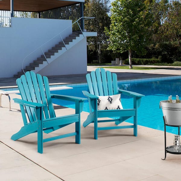 Afoxsos Classic Outdoor Wood Adirondack Chair, Weather Resistant Accent Furniture, Blue (Set of 2)