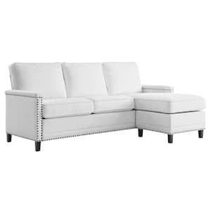 Ashton 80.5 in. Wide Upholstered Fabric Modern L-Shaped Sectional Sofa in White