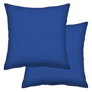 17" Textured Solid Sapphire Blue Square Outdoor Throw Pillow (2-Pack)
