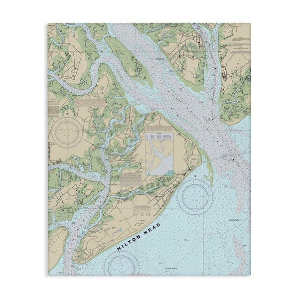 Hilton Head South Carolina Coastal Nautical Map by Daphne Polselli Unframed Graphic Art Print Typography 36 in. x 48 in.