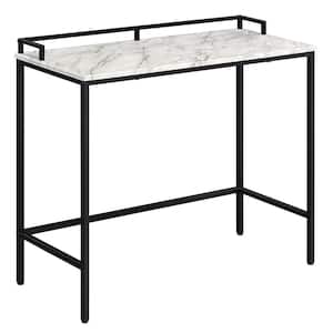 Brighton 36 in. White Rectangle Faux Marble Top Console Table with Black Metal Frame