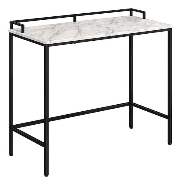 OSP Home Furnishings Brighton 36 in. White Rectangle Faux Marble Top Console Table with Black Metal Frame