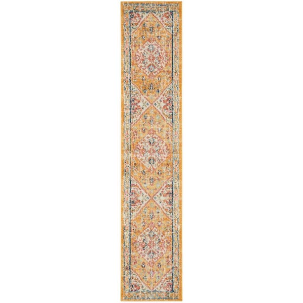 Nourison Passion Ivory/Yellow 2 ft. x 10 ft. Persian Medallion Transitional Kitchen Runner Area Rug