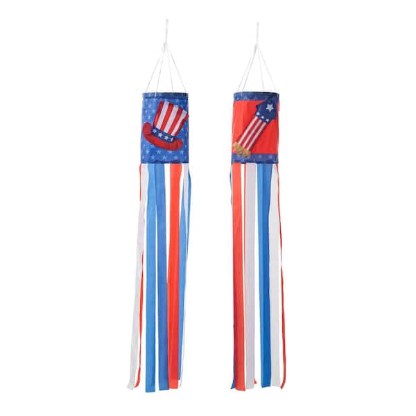 Glitzhome 44 in. H Set of 2 Patriotic/Americana Hat/Firecracker Windsocks