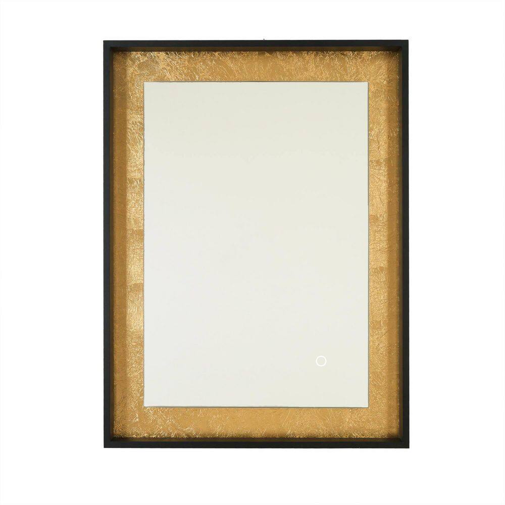 24 in. W x 31.8 in. H Rectangle Framed Dimmable Wall Mount Bathroom Vanity Mirror in Black and Gold Foil price history on PriceWatchPro