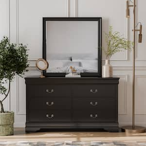 Burkart Black/With Mirror 6-Drawer 58.38 in. W Dresser