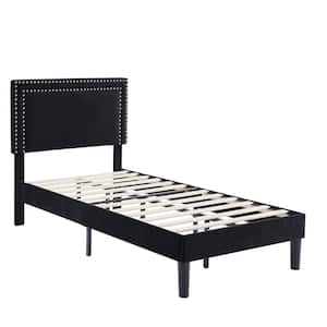 Upholstered Bed with Adjustable Headboard, No Box Spring Needed Platform Bed Frame, Bed Frame Black Twin Bed