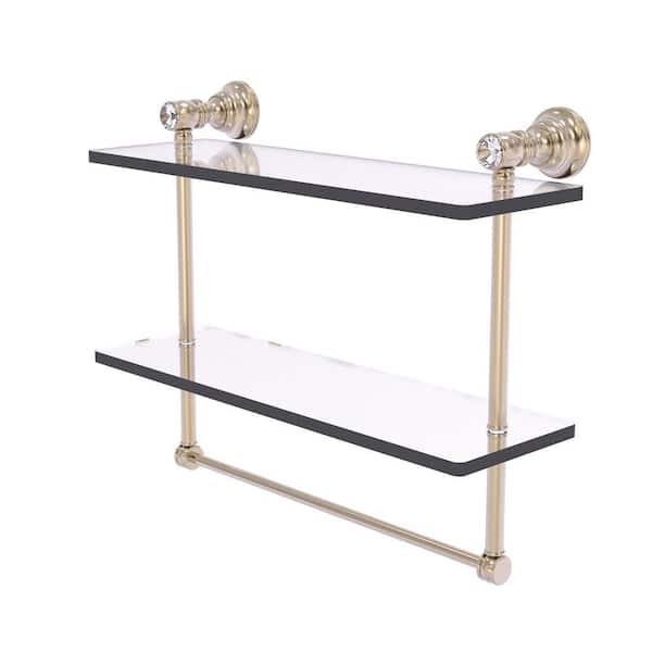 Carolina Crystal Collection 16 in. W x 9.5 in. H x 5.54 in. D Glass Rectangular Shelf in Antique Pewter with Towel Bar