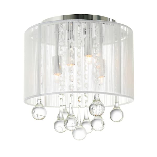 CWI Lighting Water Drop 4 Light Drum Shade Flush Mount With Chrome Finish