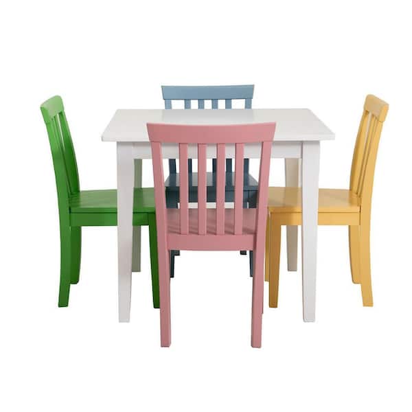 Benjara Reyi 5-Piece Rectangle Wood Top Multi-colored Kids Children’s Dining Table and Chair Set