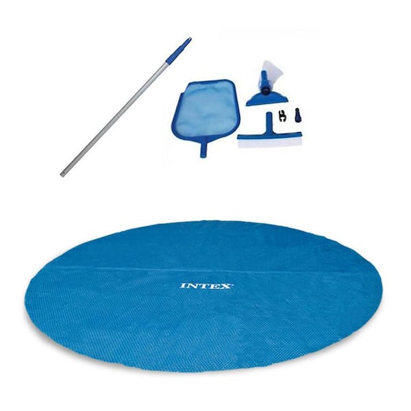18 ft. L x 18 ft. W Round Easy Solar Cover for Above Ground Pool and Maintenance Kit with Vacuum Skimmer and Pole