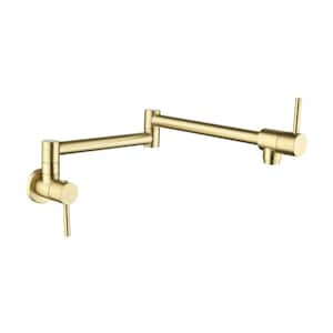 Contemporary 2-Handle Wall Mount Pot Filler in Brushed Gold