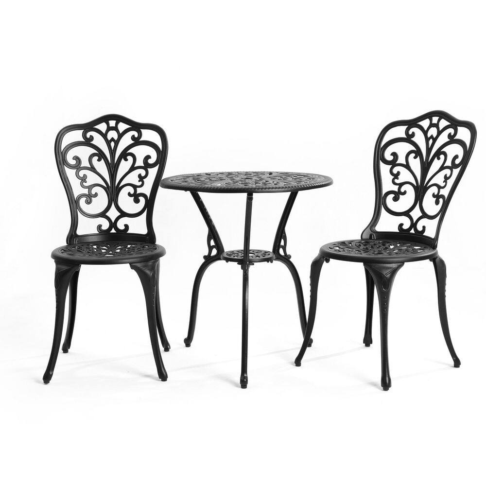 Black 3-Piece Cast Aluminum Outdoor Bistro Set, Rust-Resistant Patio Furniture for Garden, Deck, Patio price history on PriceWatchPro