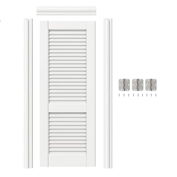 24 in. x 80 in.Left-Handed Louvered Solid Core White Primed MDF Wood Single Prehung Interior Door with Jamb Hareware Kit
