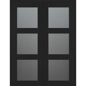 Vona 3-Lite 56 in. x 96 in. Both Active 3-Lite Frosted Glass Black Matte Wood Composite Double Prehung Interior Door