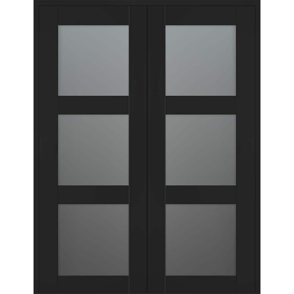 Vona 3 Lite 60 in. x 84 in. Both Active 3-Lite Frosted Glass Black Matte Wood Composite Double Prehung Interior Door price history on PriceWatchPro