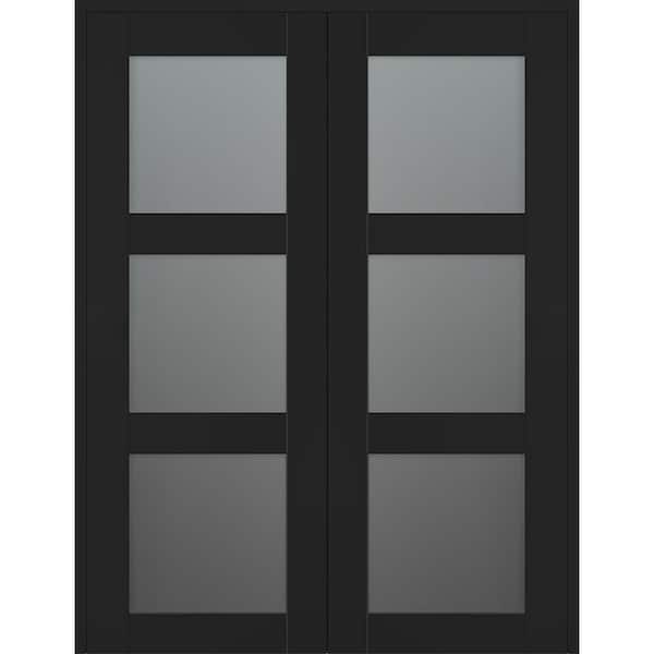 Belldinni Vona 3-Lite 64 in. x 96 in. Both Active 3-Lite Frosted Glass Black Matte Wood Composite Double Prehung Interior Door