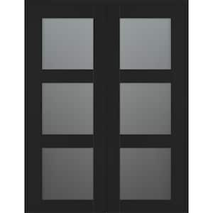 Vona 3 Lite 72 in. x 80 in. Both Active 3-Lite Frosted Glass Black Matte Wood Composite Double Prehung Interior Door