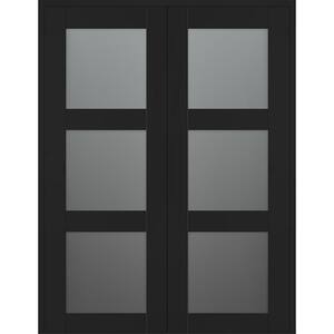 Vona 3 Lite 48 in. x 84 in. Both Active 3-Lite Frosted Glass Black Matte Wood Composite Double Prehung Interior Door
