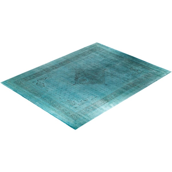 Overdyed Blue 12 ft. x 15 ft. Solid Wool Indoor Area Rug