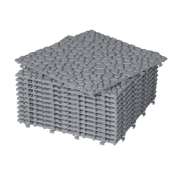 Unbranded 1 ft. x 1 ft. Square Plastic Deck Tile in Gray, Waterproof, All Weather Use (12 per Case)