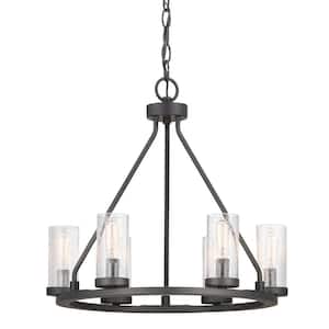 Hartwell 18-1/2 in. 6-Light Graphite Farmhouse Wagon Wheel Chandelier with Antique Nickel Accents & Clear Seeded Glass