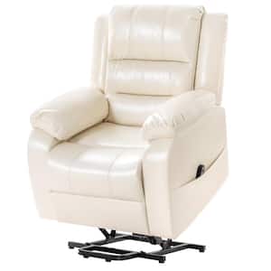 Big and Tall Power Recliner Lift Chair for Elderly with Classic Bright Cream Leather, Size Upgrade Single Sofa