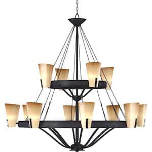 12-Lights Frontier Iron Chandelier with Sandstone Glass Shade