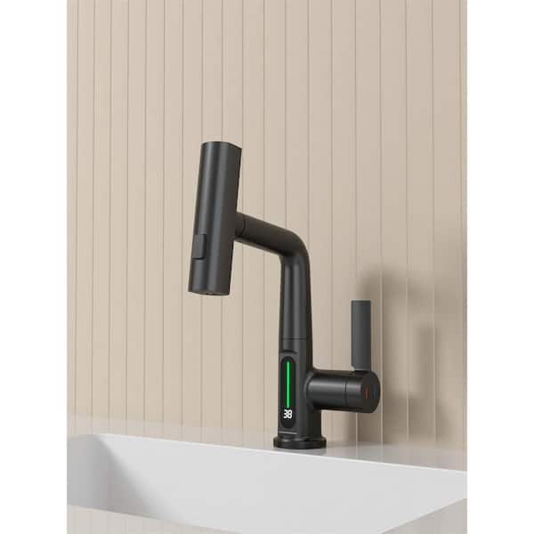 Unbranded 1-Piece 3-in-1 LED Temperature Bath Hardware Set Sink Faucet with Mounting Hardware in Matte Black