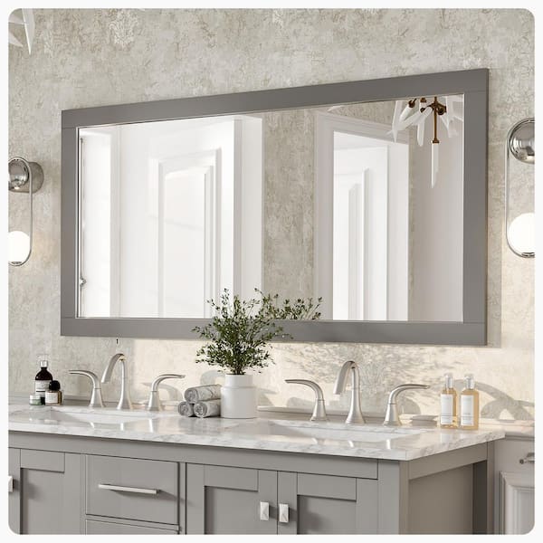 Aberdeen 60 in. W x 30 in. H Framed Wall Mounted Vanity Bathroom Mirror in Grey