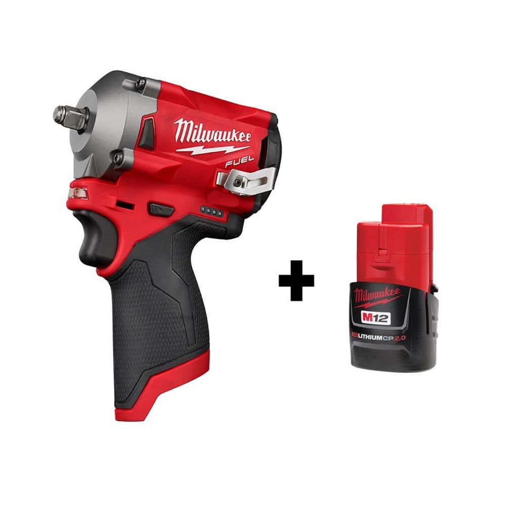 Milwaukee M12 FUEL 12V Stubby 3/8 in. Lithium-Ion Brushless Cordless Impact  Wrench with M12 2.0Ah Battery 2554-20-48-11-2420 The Home Depot