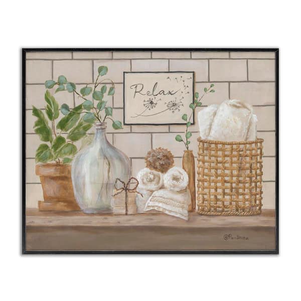 Uplifting Bathroom Spa Relax Scene by Pam Britton Black Framed Giclee Art Print Nature 20 in. x 16 in.