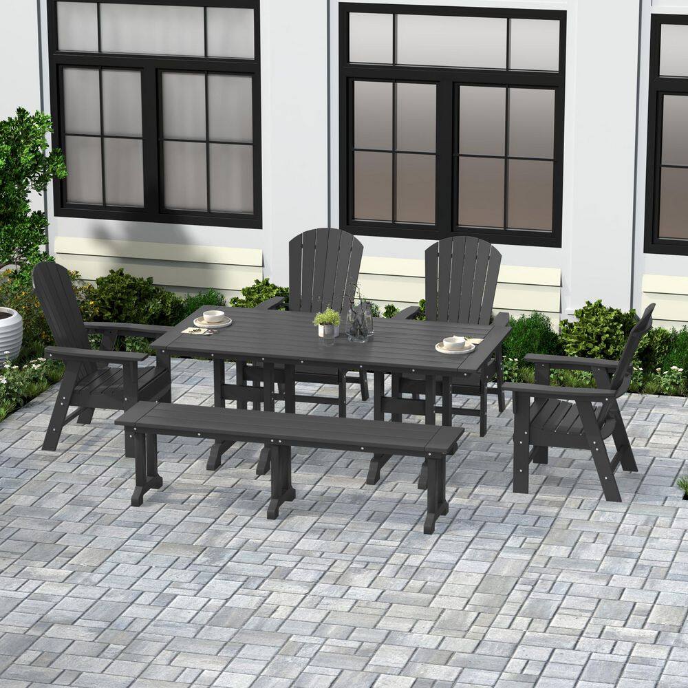 Altura Outdoor Patio Weather Resistant 6-Piece HDPE Plastic Gray Rectangle Adirondack Dining Set With Bench price history on PriceWatchPro