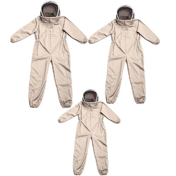 Unbranded 72 in. x 23.6 in. Anti-bee Suit Beekeeping Clothing with Beekeeping Hat Veil Zippered Beekeeper Clothing-Beige