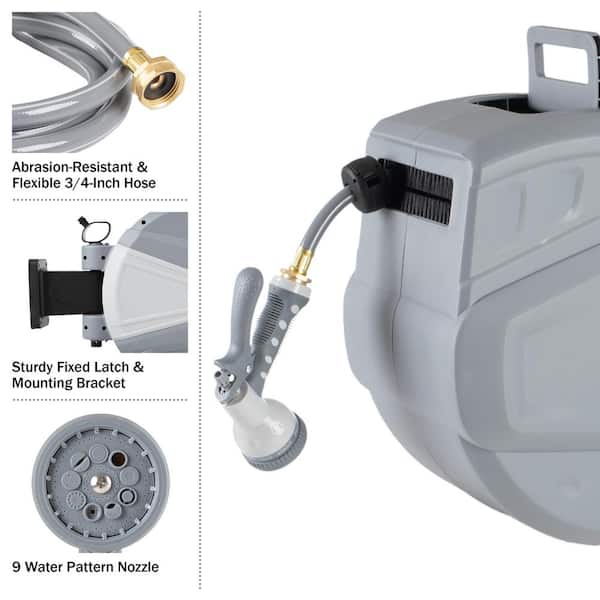 Pure Garden 100 ft Retractable Hose with Wall Reel and 9 Nozzle Patterns