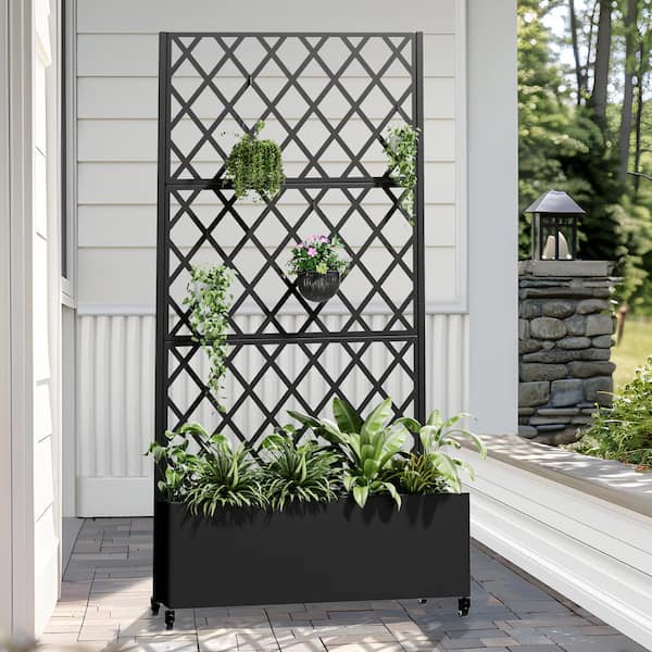Dovelina 71 in. H Metal Black Rectangle Pots and Planter Raised Box with Trellis for Vine Climbing Plants and Vegetable Flower