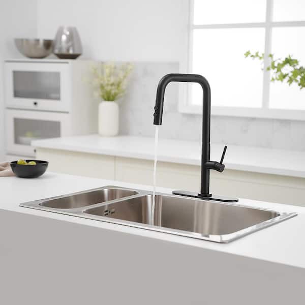 Industrial Single Handle Matte Black 17.3 in. H 2-Func Pull-Down Sprayer Kitchen Faucet W/ 180 Swivel