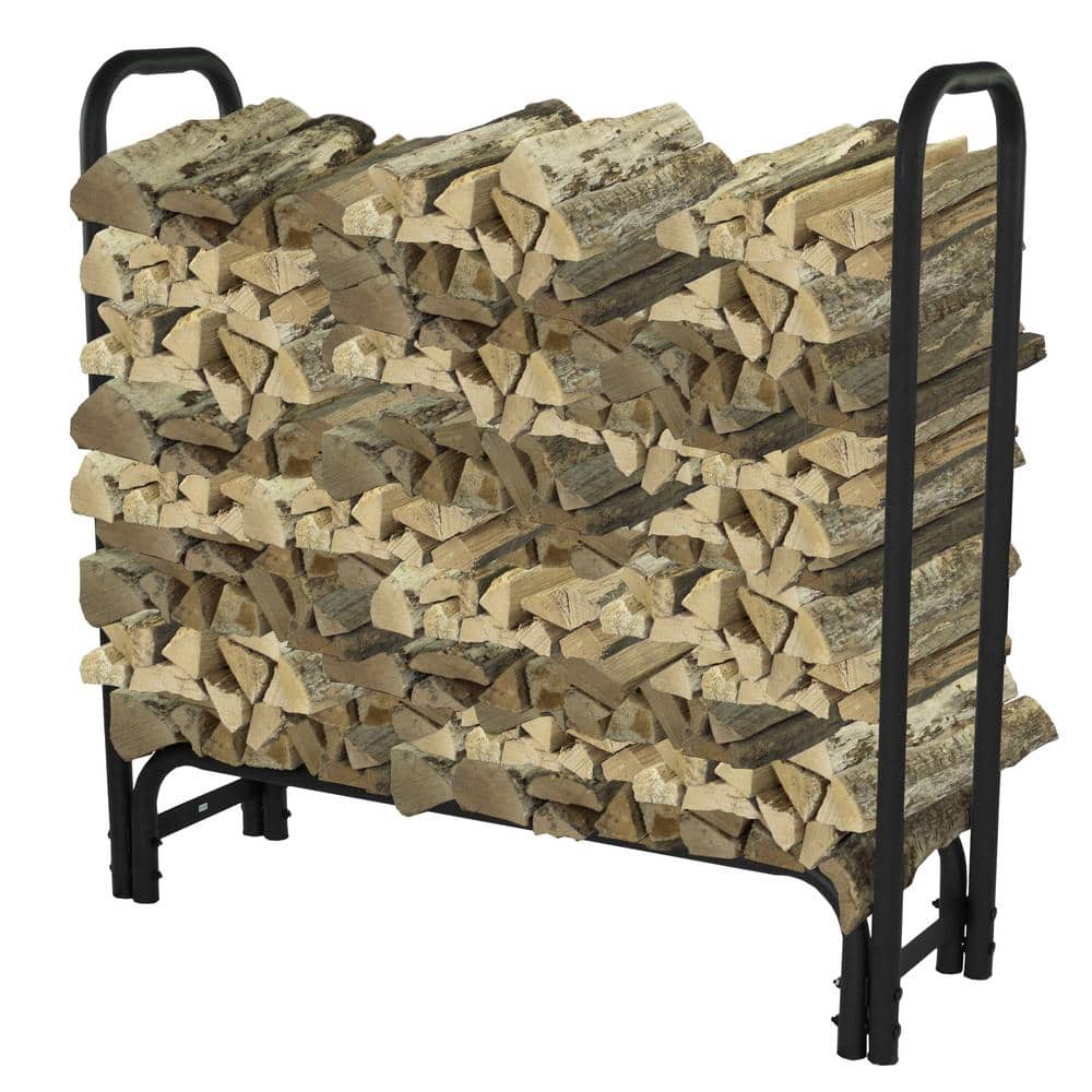 Heavy Duty Black Steel 4-Foot Firewood Log Rack