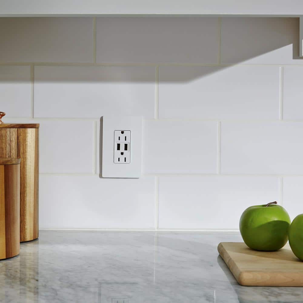 White 15 Amp Tamper Resistant Duplex Outlet with Dual USB Ports
