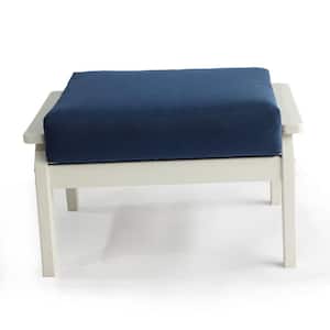 Aspen White Plastic HDPE Outdoor Ottoman with Navy Cushion