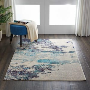 Celestial Ivory/Teal Blue 4 ft. x 6 ft. Abstract Modern Area Rug