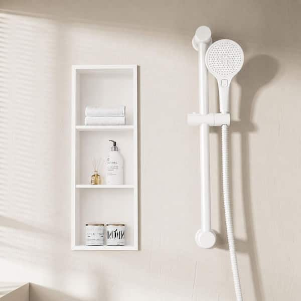 12 in. W x 36 in. H x 4 in. D Waterproof Recessed Shower Niche Storage Shelf in White, No Tile Needed