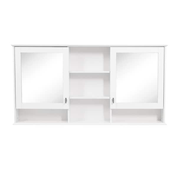 55 in. Wall-Mount 2-in-1 Mirror Cabinet with Adjustable Shelves, Bathroom Medicine Cabinet with Mirrors and Open Storage